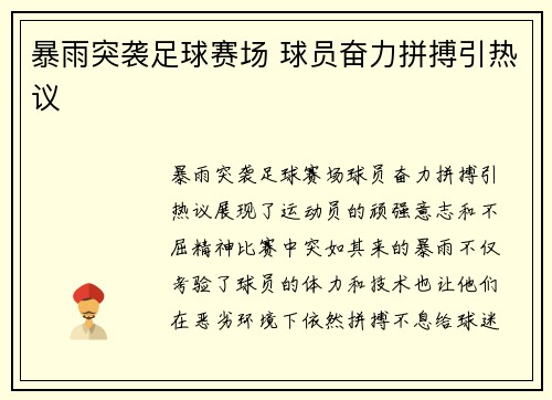 暴雨突袭足球赛场 球员奋力拼搏引热议