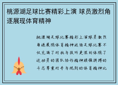 桃源湖足球比赛精彩上演 球员激烈角逐展现体育精神